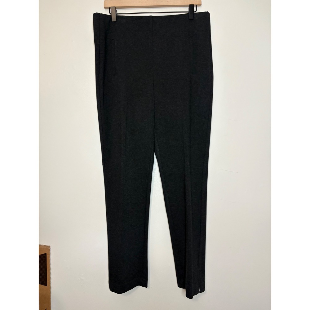 Chicos Travelers Straight Leg Pants Womens 1 Regular Black Elastic Waist Ribbed